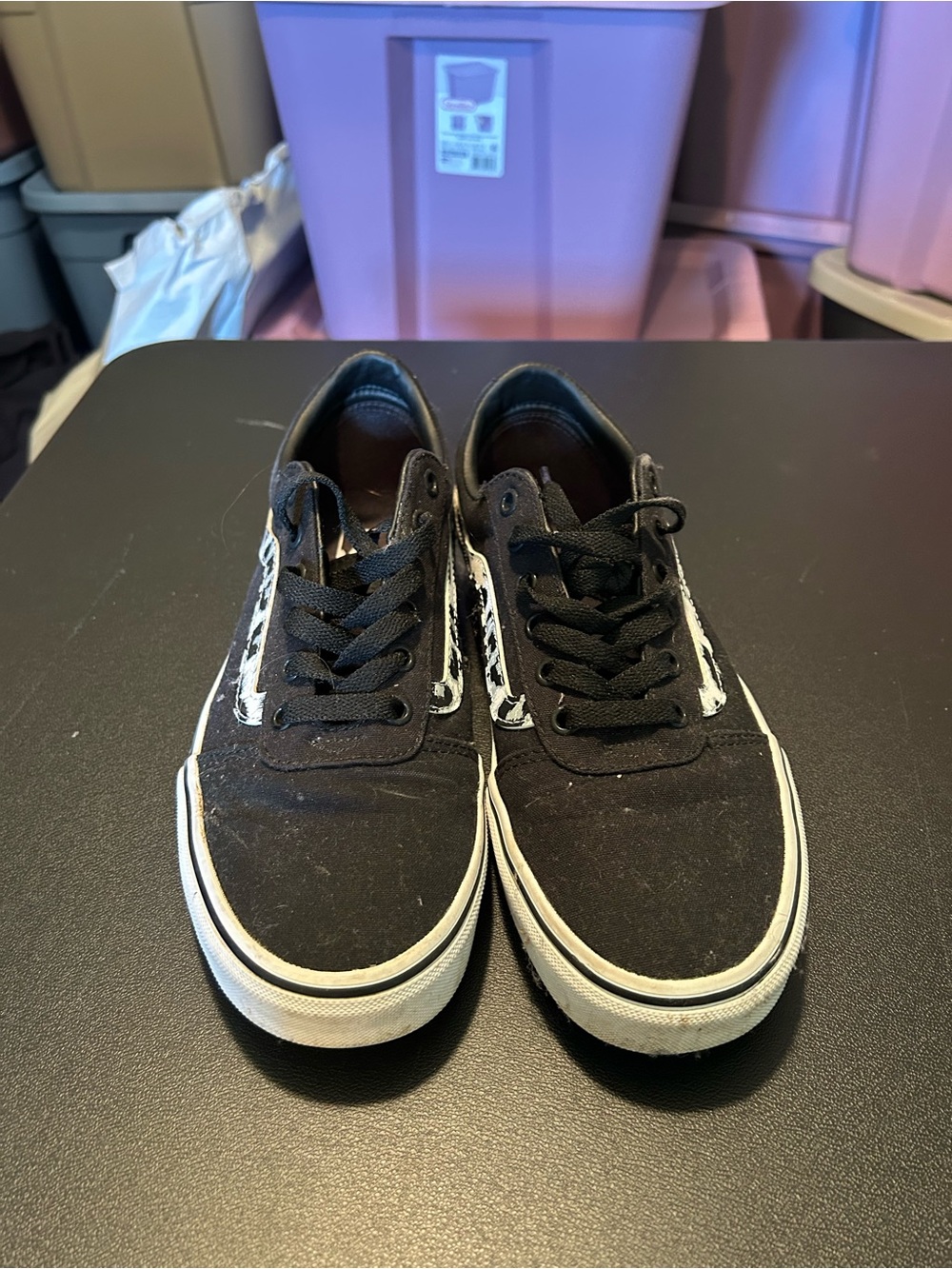 Vans Old Skool black sneakers with white leopard , size US 10